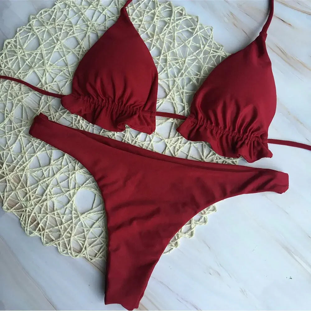 Brazílske bikiny s viazaním – push-up top a tangový spodok