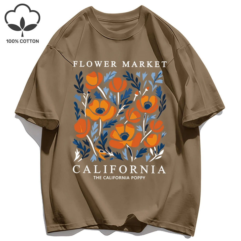 Dámske tričko s potlačou Yellow Flowers Market – kalifornský retro štýl