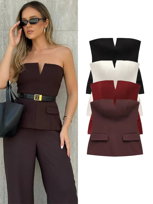 Jednofarebný top bez ramienok – elegantný letný basic