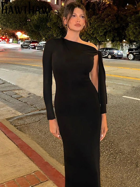 Dámske čierne Bodycon šaty s dlhým rukávom