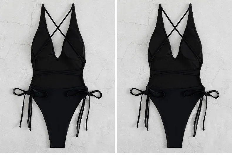 Jednodielne plavky s viazaním a push-up efektom – sexi bodysuit na pláž