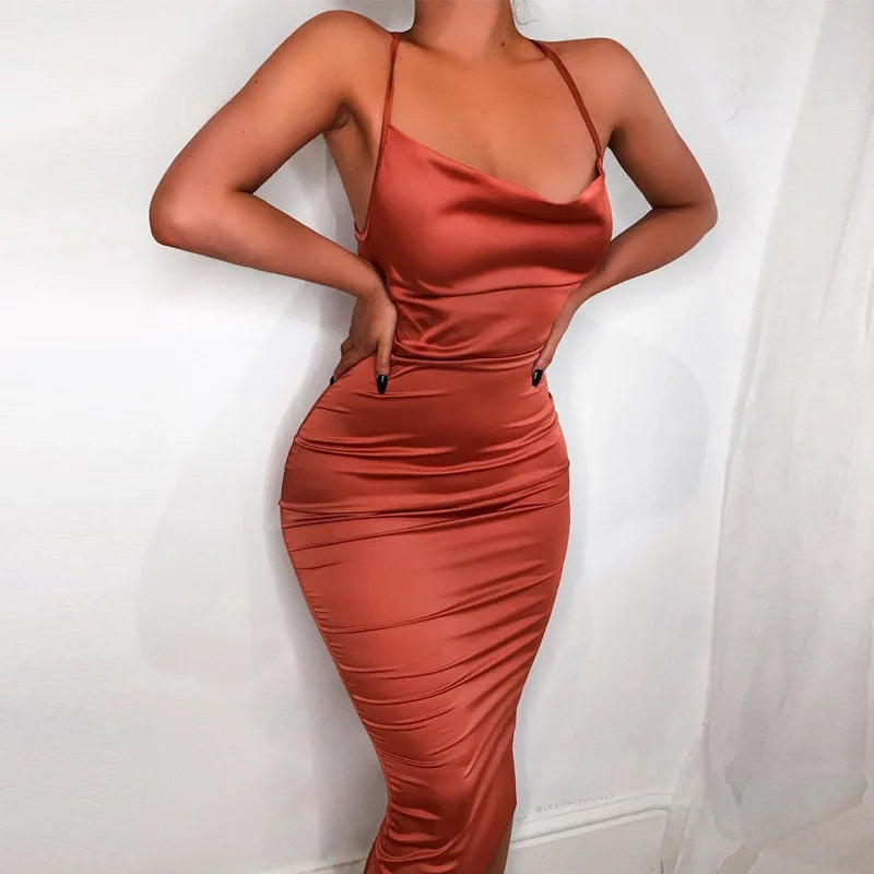 Dámske saténové midi šaty s viazaním – elegantné a sexi