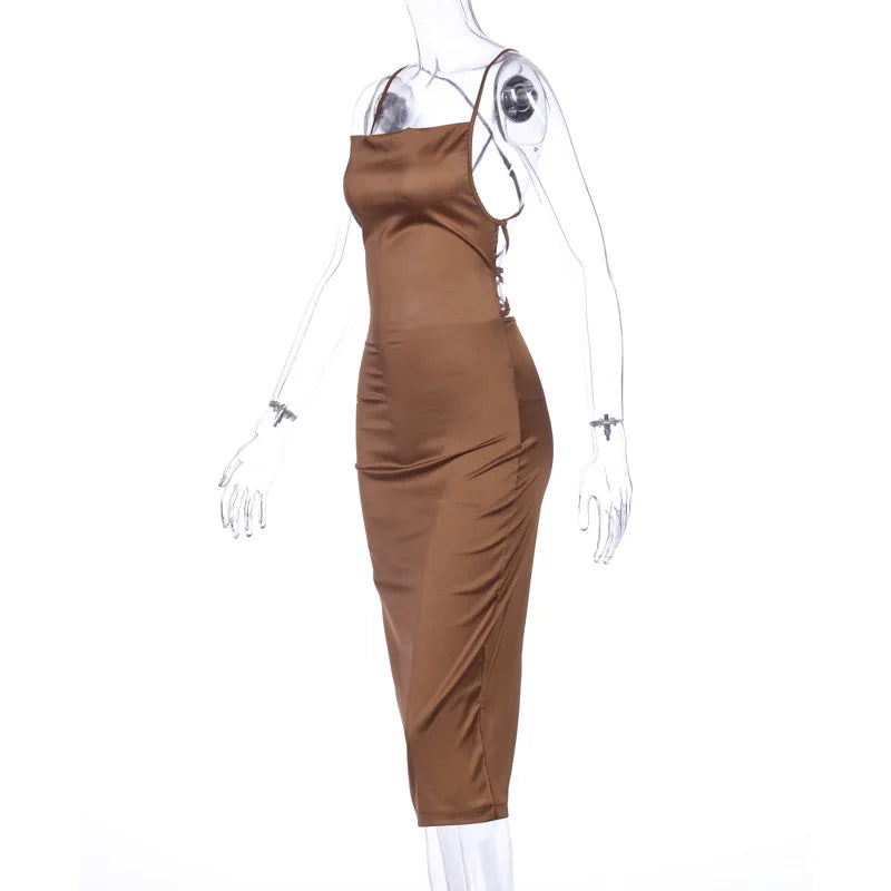 Dámske saténové midi šaty s viazaním – elegantné a sexi