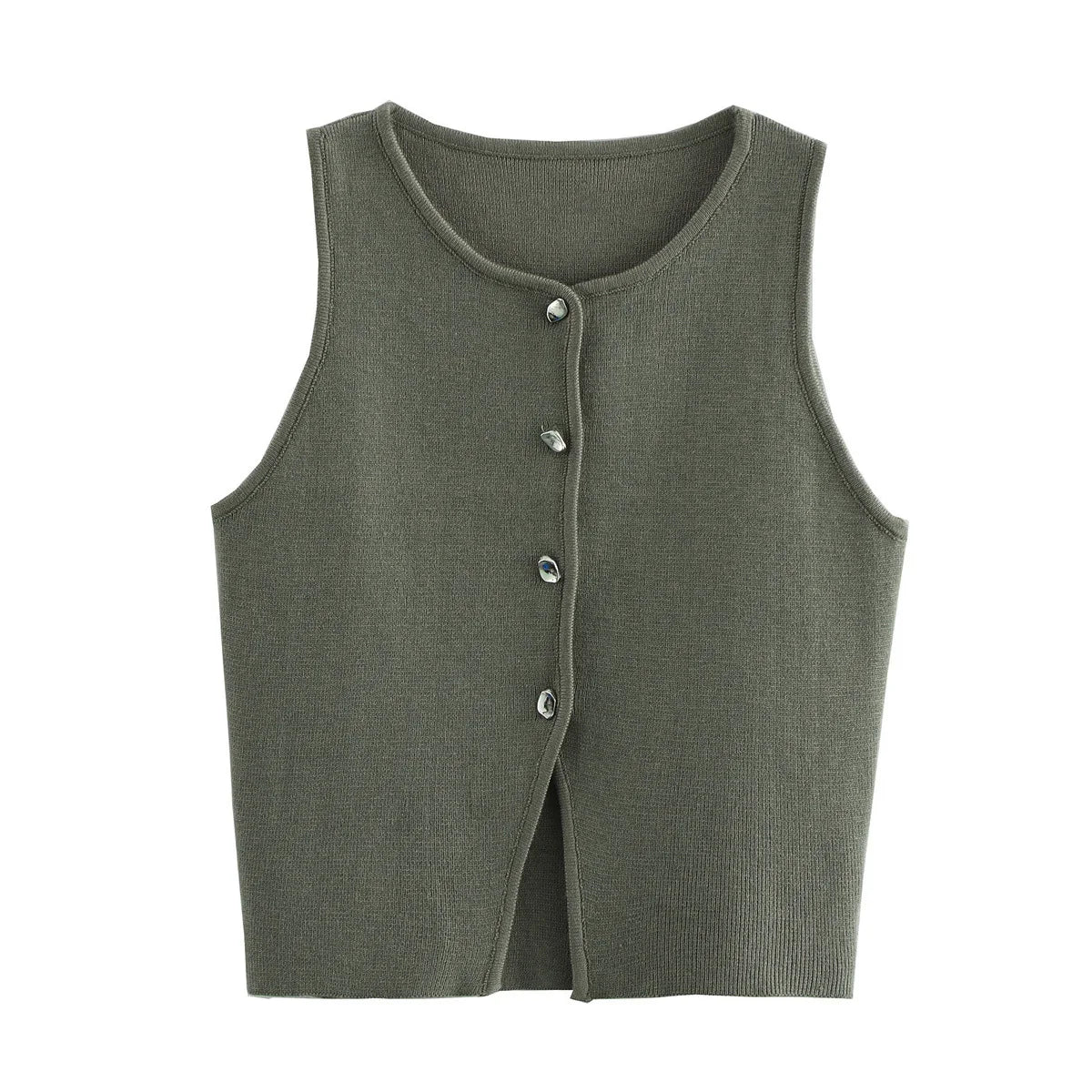 Pletený crop top s gombíkmi – letný basic streetwear