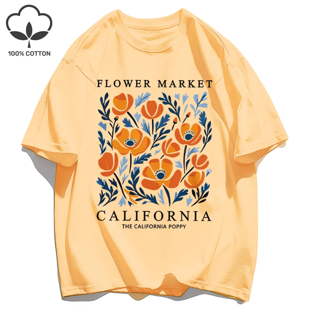 Dámske tričko s potlačou Yellow Flowers Market – kalifornský retro štýl