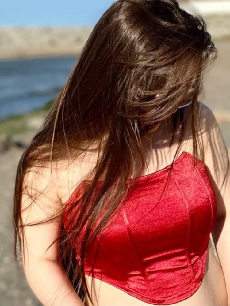Dámsky korzetový crop top bez ramien – sexi bustier štýl