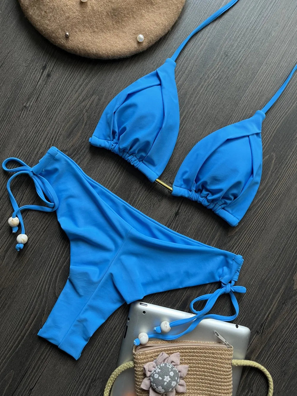 Dvojdielne brazílske bikiny s kovovými retiazkami – sexi plavky s push-up efektom