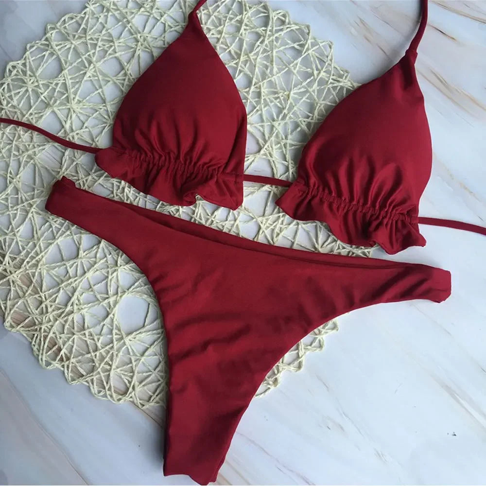 Brazílske bikiny s viazaním – push-up top a tangový spodok