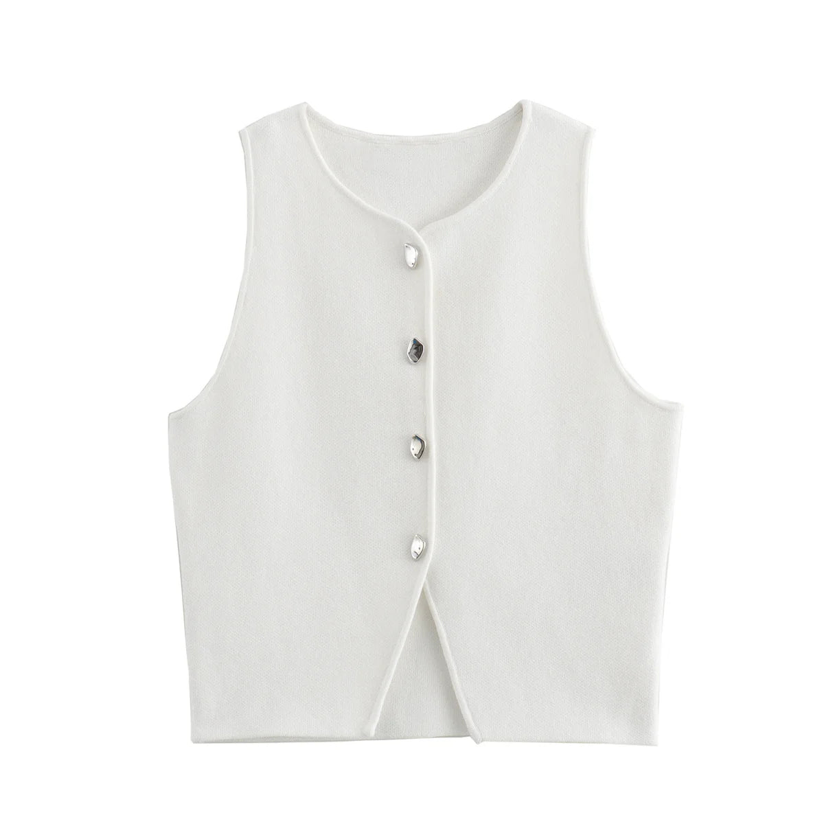 Pletený crop top s gombíkmi – letný basic streetwear