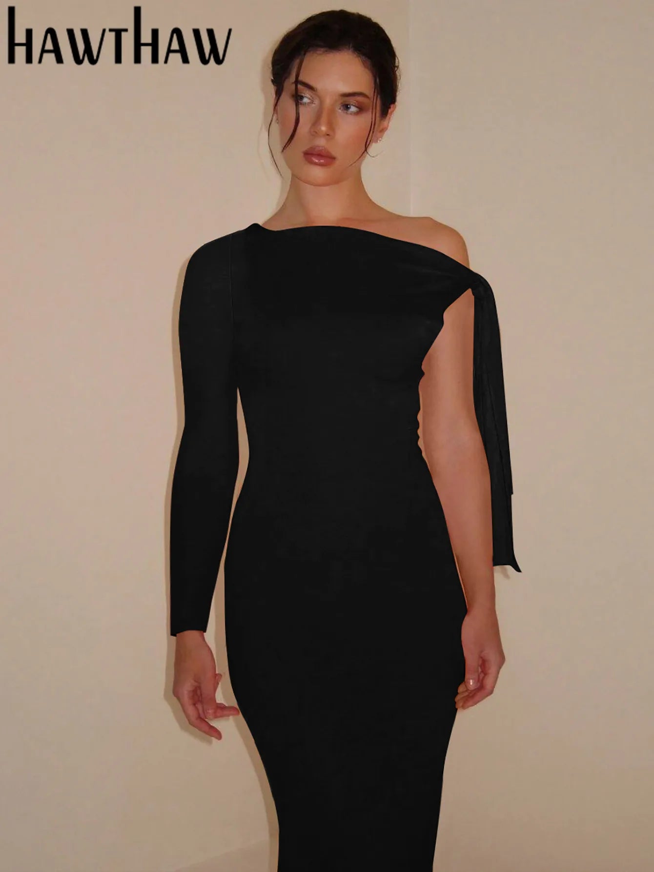 Dámske čierne Bodycon šaty s dlhým rukávom
