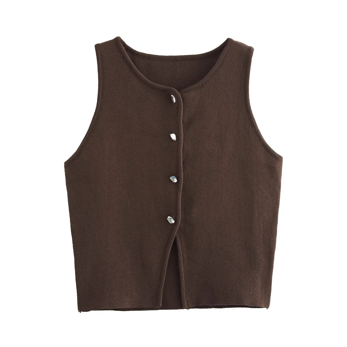Pletený crop top s gombíkmi – letný basic streetwear