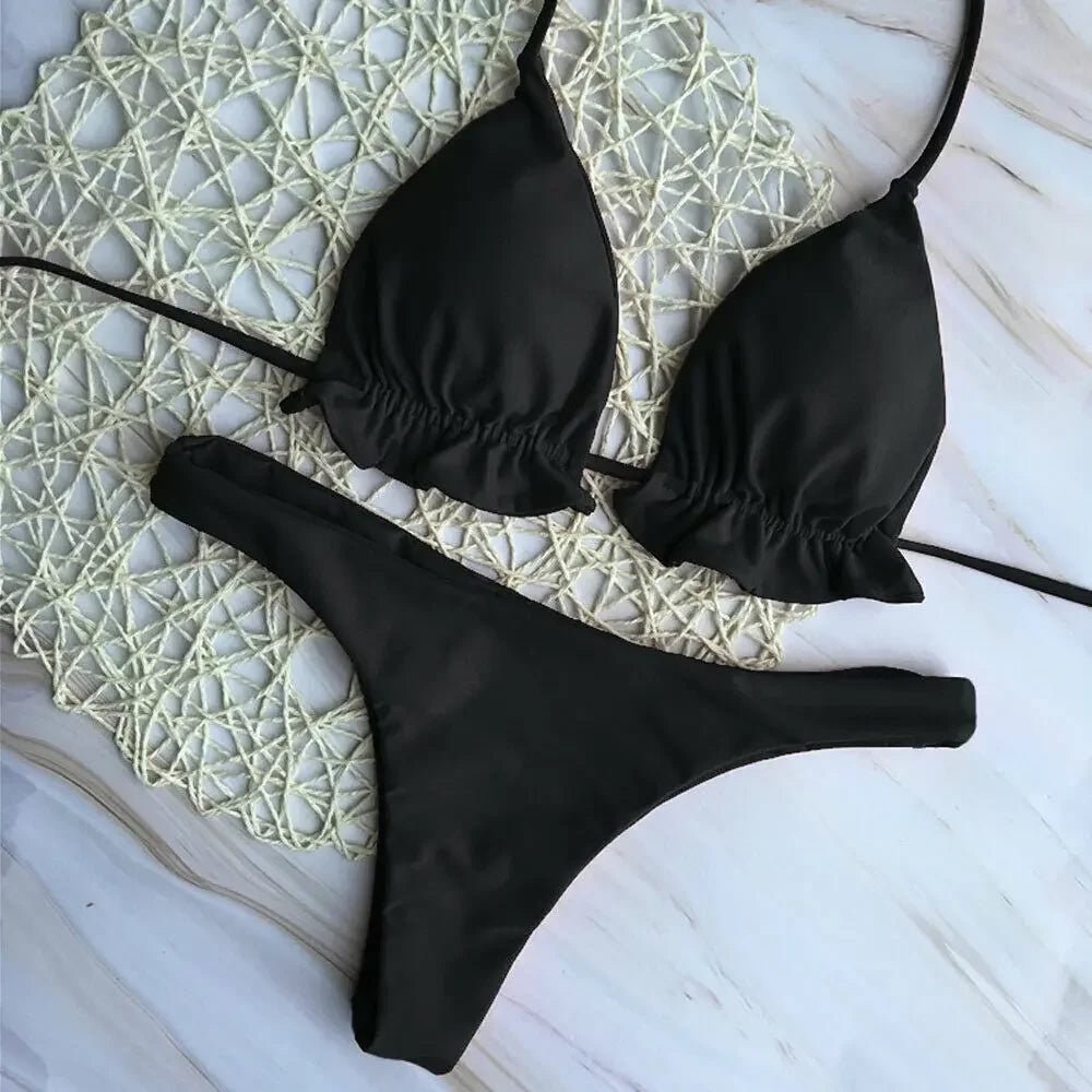 Brazílske bikiny s viazaním – push-up top a tangový spodok
