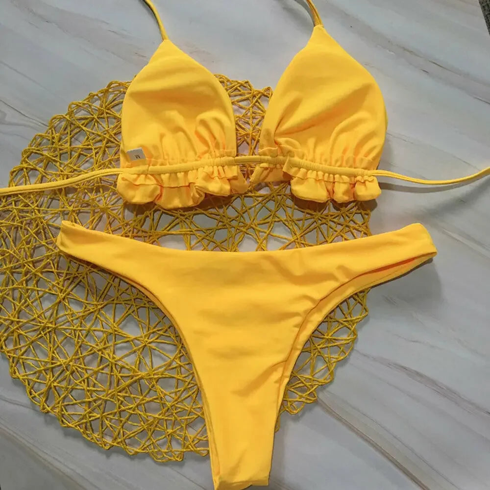 Brazílske bikiny s viazaním – push-up top a tangový spodok