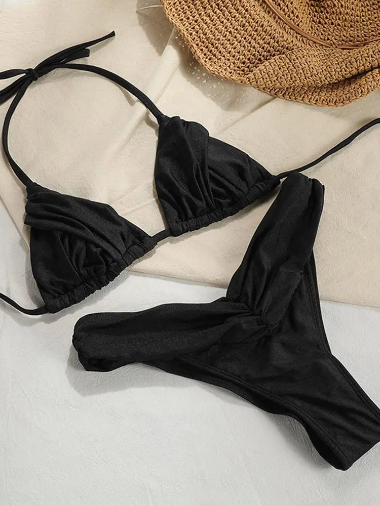 Dámske mikro bikiny s volánmi – trojuholníkový strih s brazílskymi nohavičkami