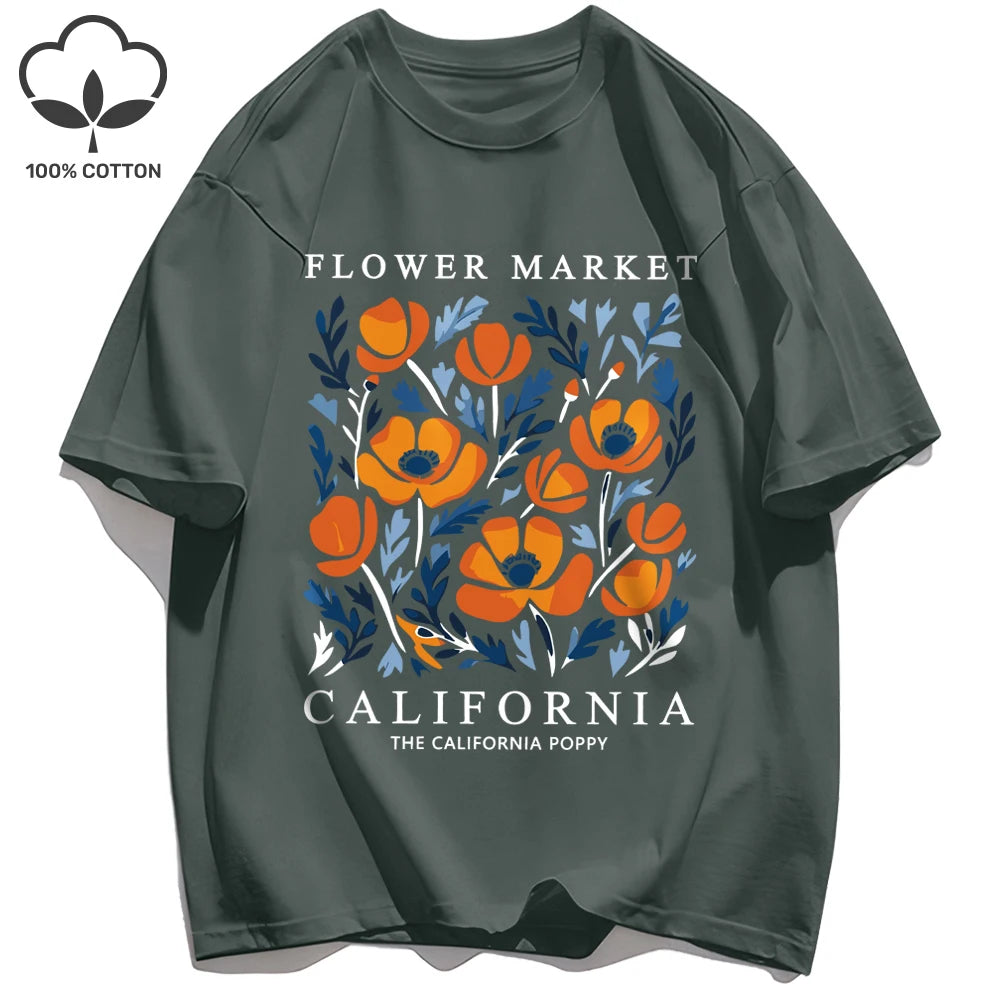 Dámske tričko s potlačou Yellow Flowers Market – kalifornský retro štýl