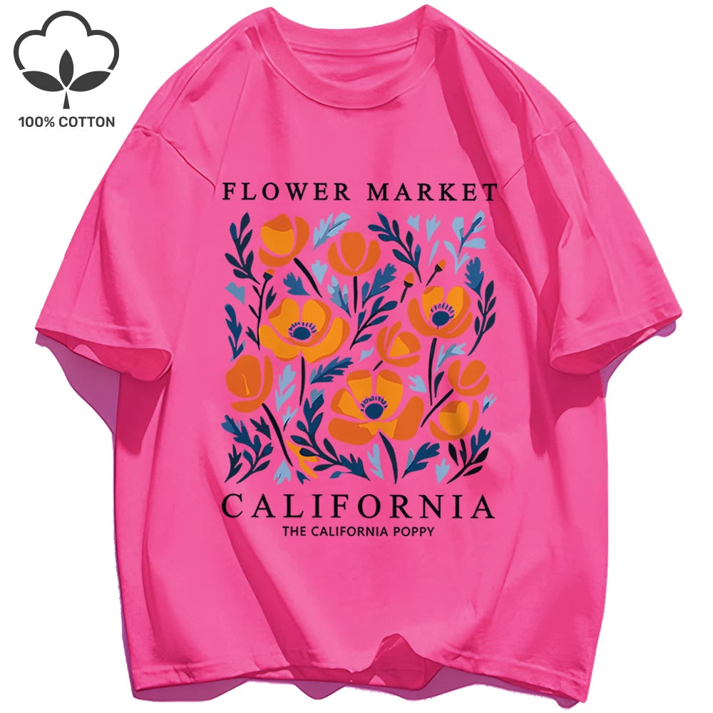 Dámske tričko s potlačou Yellow Flowers Market – kalifornský retro štýl