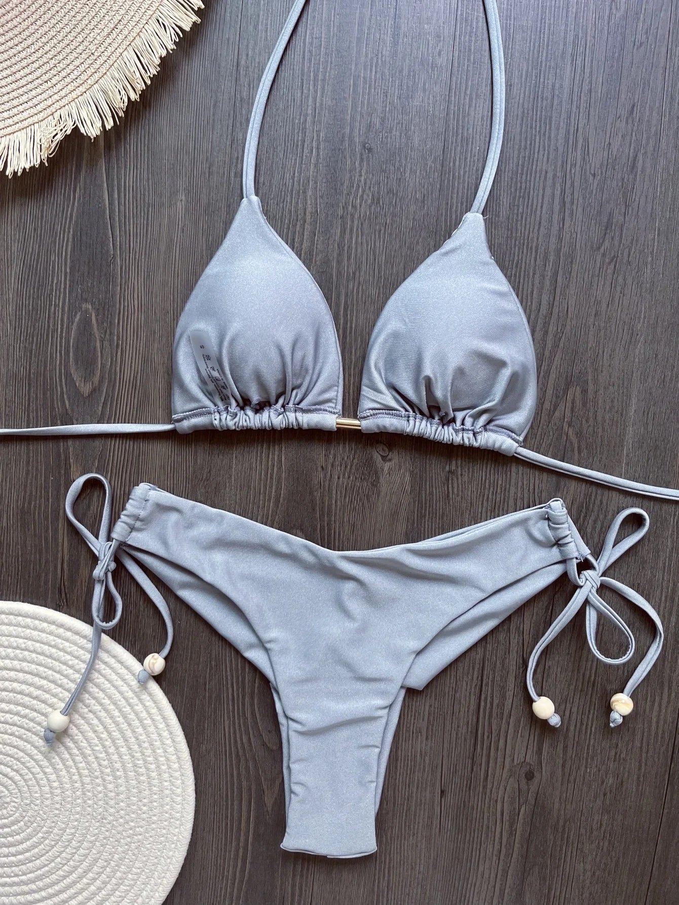 Dvojdielne brazílske bikiny s kovovými retiazkami – sexi plavky s push-up efektom