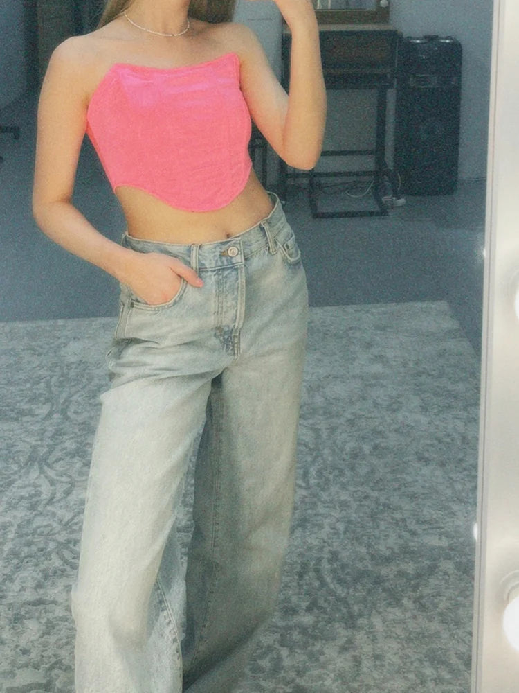 Dámsky korzetový crop top bez ramien – sexi bustier štýl