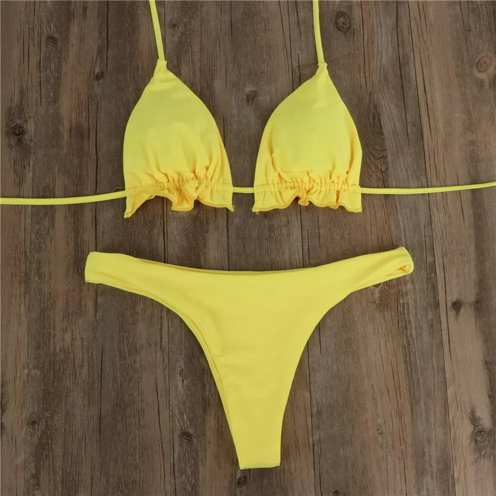 Brazílske bikiny s viazaním – push-up top a tangový spodok