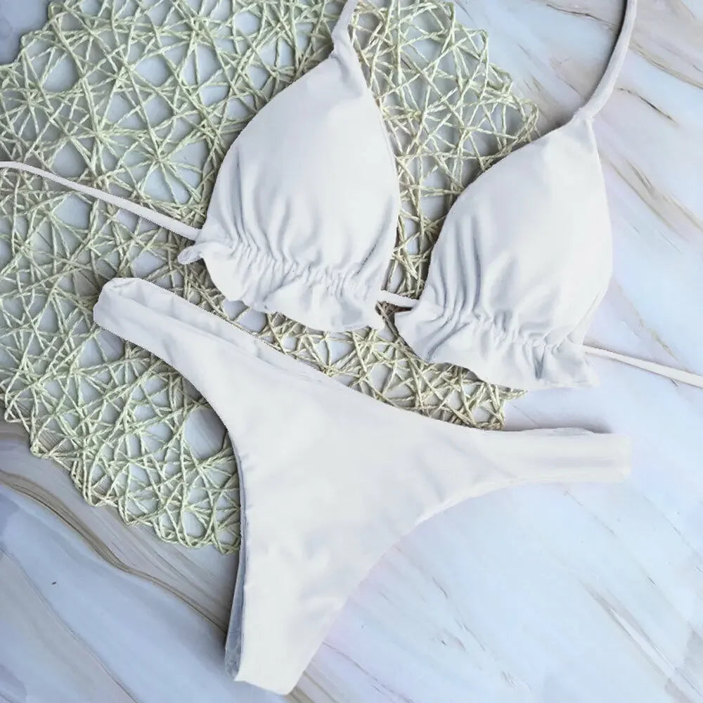 Brazílske bikiny s viazaním – push-up top a tangový spodok