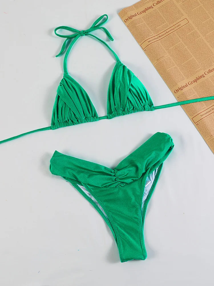 Dámske mikro bikiny s volánmi – trojuholníkový strih s brazílskymi nohavičkami