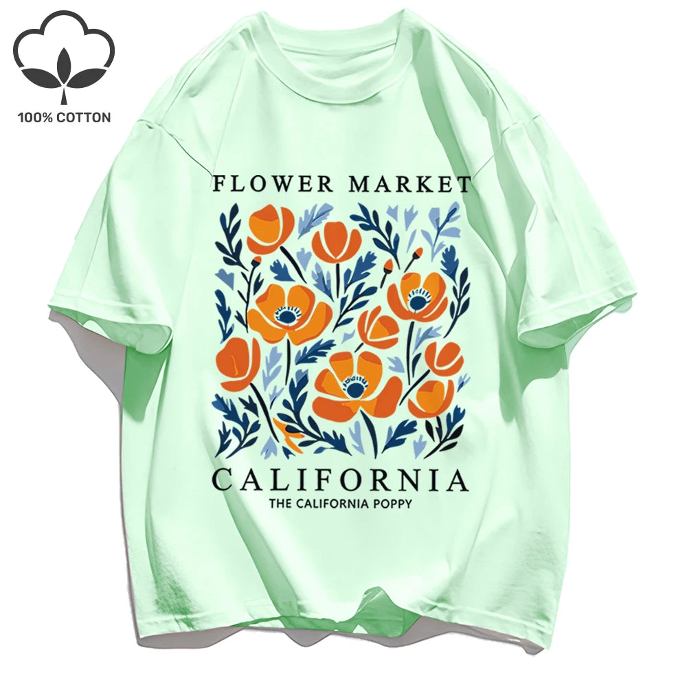 Dámske tričko s potlačou Yellow Flowers Market – kalifornský retro štýl