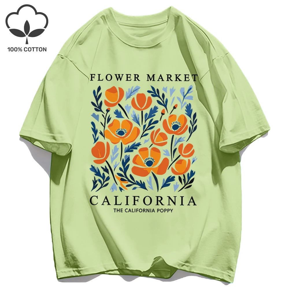 Dámske tričko s potlačou Yellow Flowers Market – kalifornský retro štýl