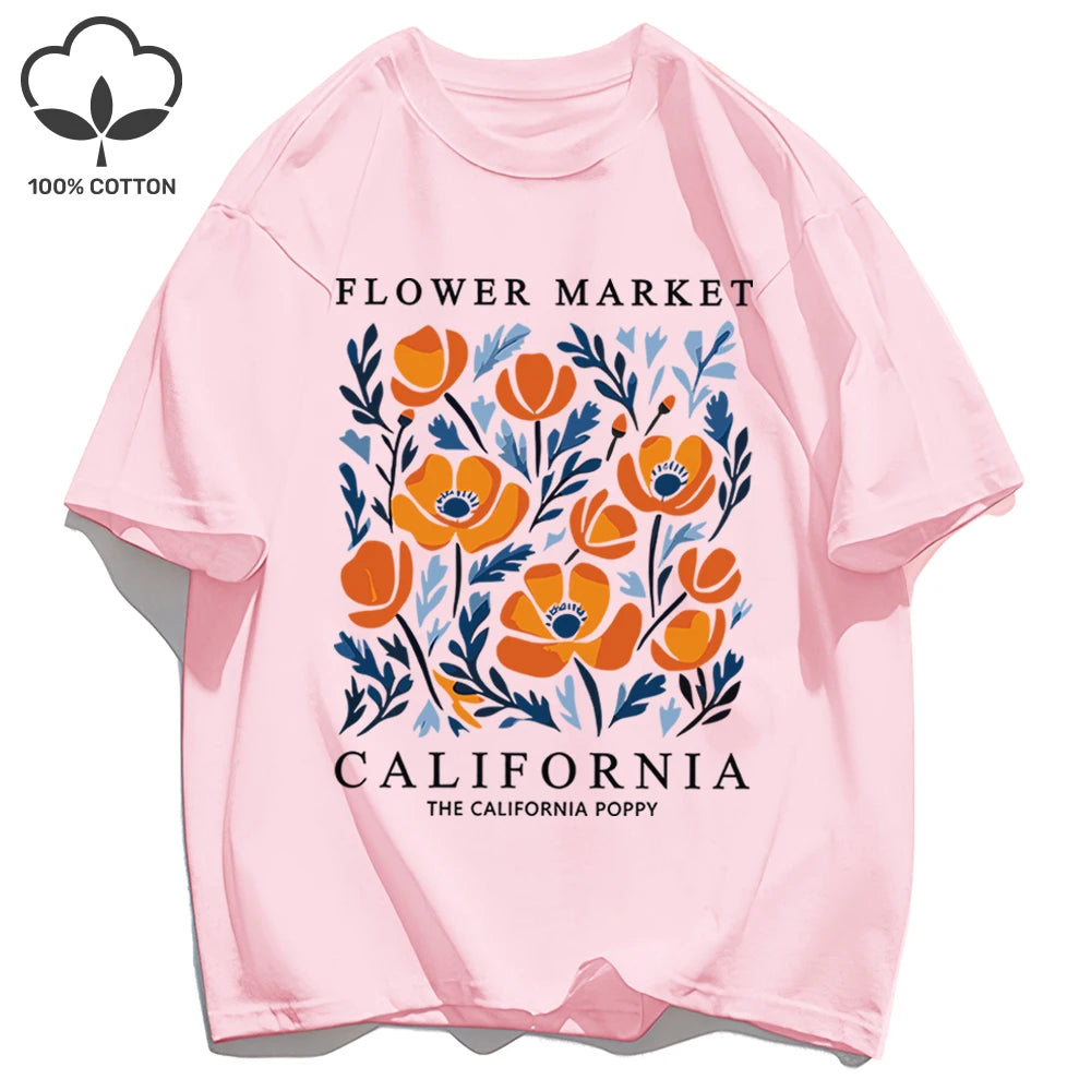 Dámske tričko s potlačou Yellow Flowers Market – kalifornský retro štýl