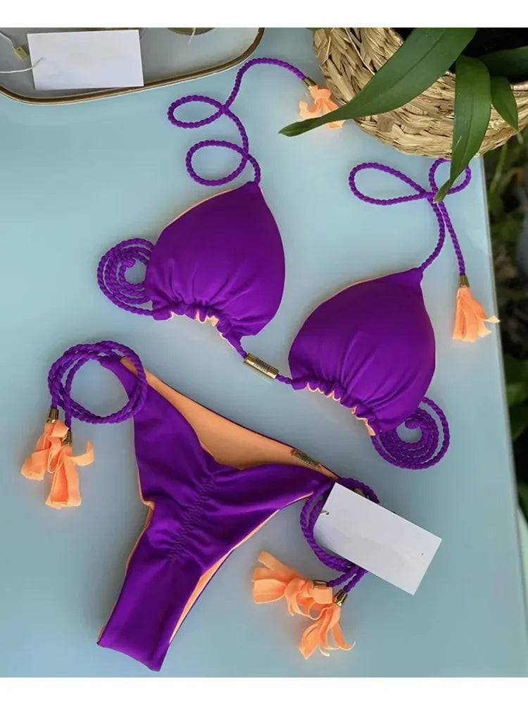 Trojuholníkové bikiny so šnúrkami – farebné
