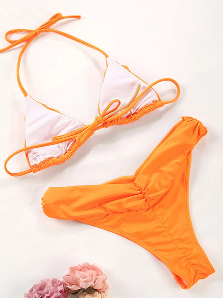 Dámske mikro bikiny s volánmi – trojuholníkový strih s brazílskymi nohavičkami