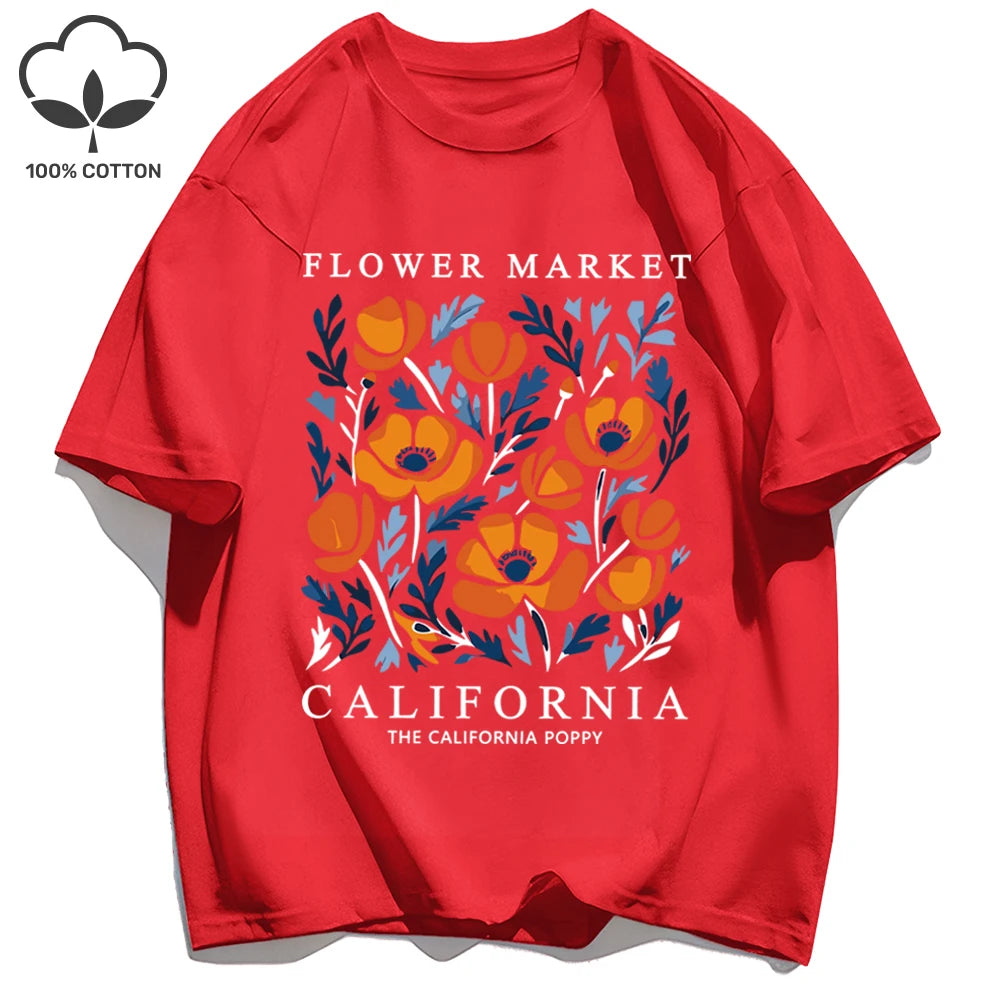 Dámske tričko s potlačou Yellow Flowers Market – kalifornský retro štýl