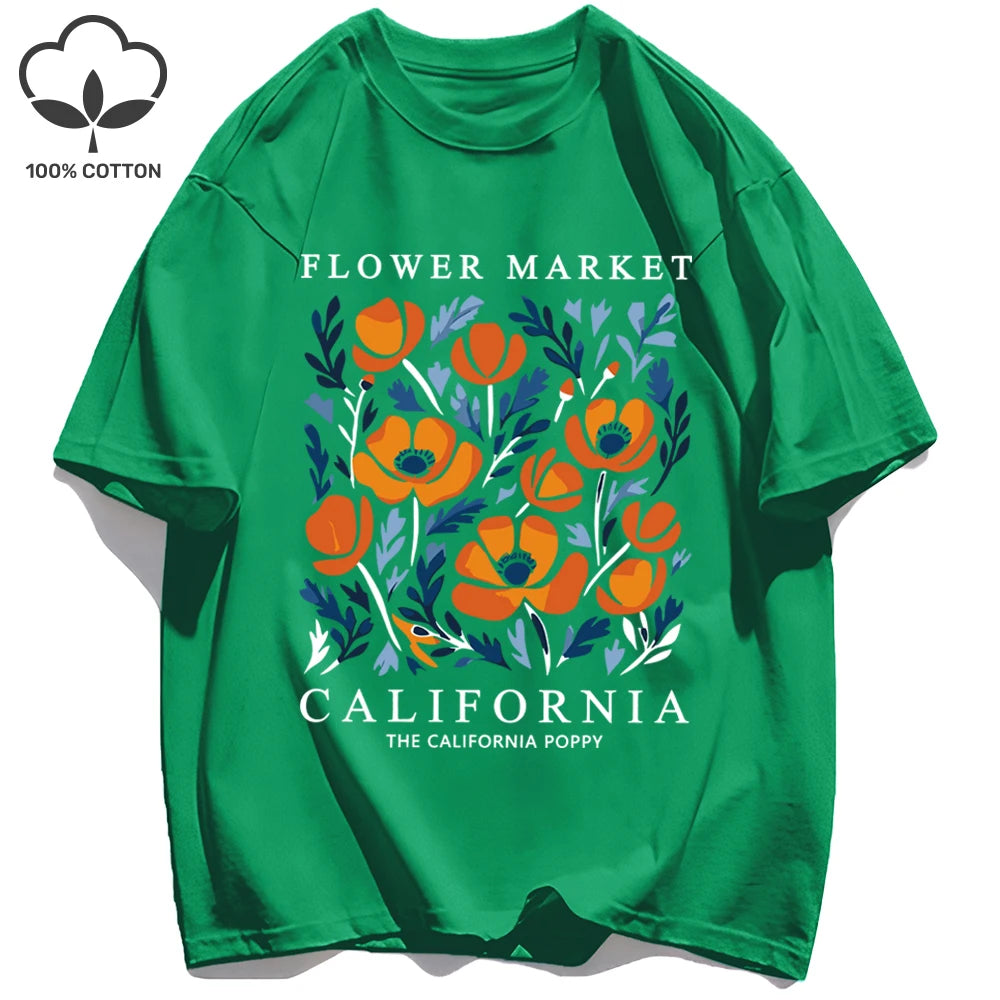 Dámske tričko s potlačou Yellow Flowers Market – kalifornský retro štýl