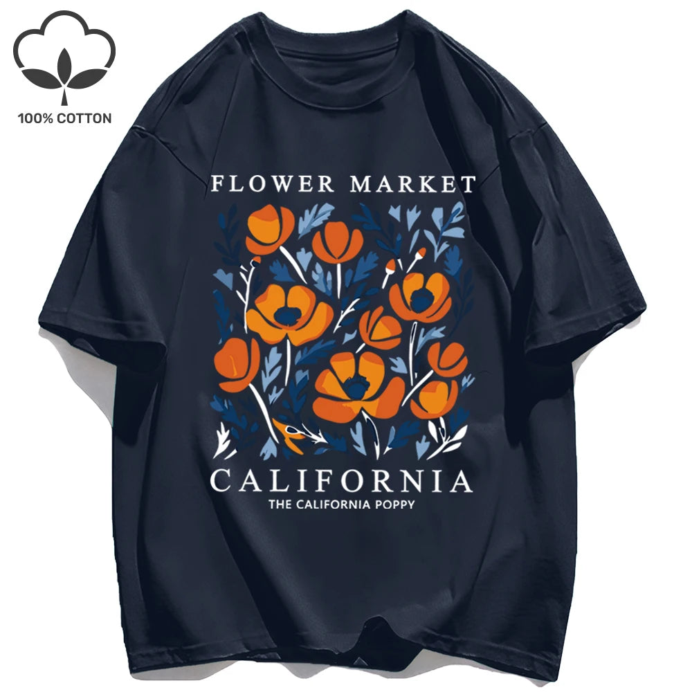 Dámske tričko s potlačou Yellow Flowers Market – kalifornský retro štýl